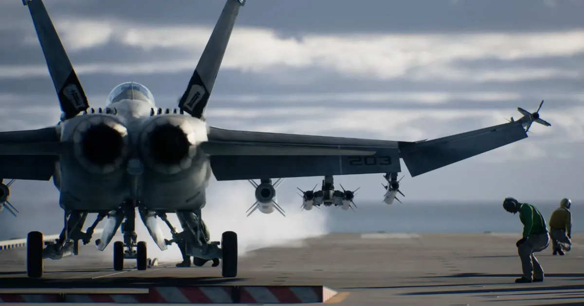 il-primo-trailer-gameplay-di-ace-combat-8-wings-of-theve-nerdface un caccia militare sulla rampa di lancio pronto al decollo -nerdface