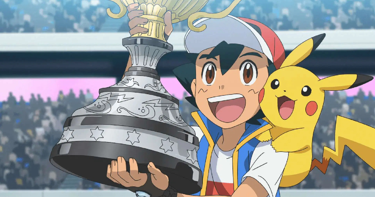 pikachu festeggia una coppa in un anime dei pokémon - nerdface