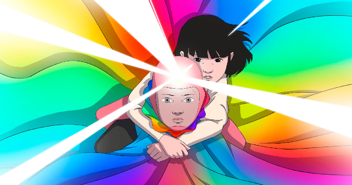 i due protagonisti di arco un'amicizia per salvare il futuro osservano qualcosa mentre volano - nerdface