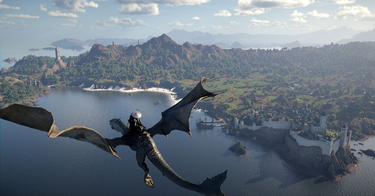 Kliff, il protagonista, in sella a un drago che vola sul continente - nerdface