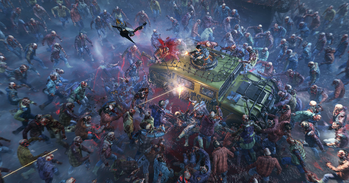 un veicolo è circondato da zombi in john carpenter's toxic commando - nerdface