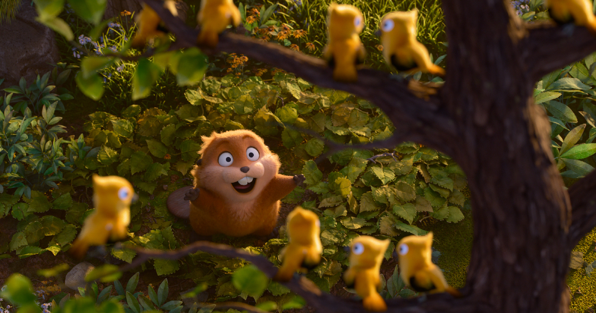 il castoro robitico di jumpers un salto tra gli animali osserva estasiato degli uccellini - nerdface