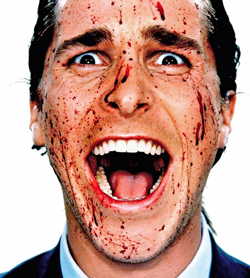 christian bale urla ricoperto di sangue in american psycho - nerdface
