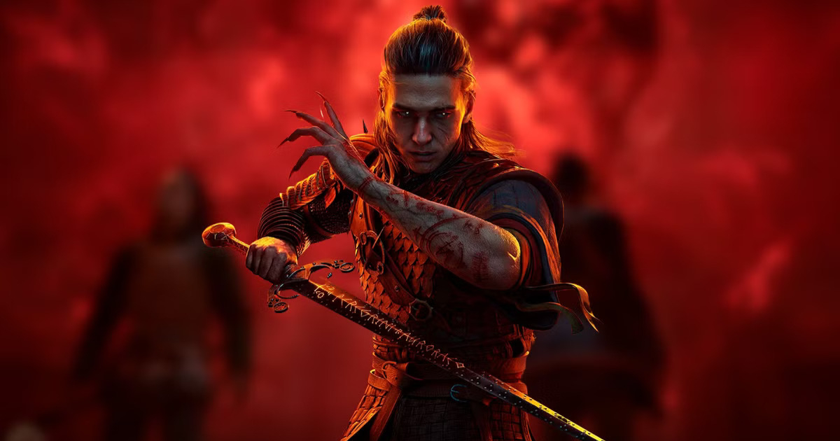 Il personaggio in posa difensiva con una spada con delle rune in mano - nerdface