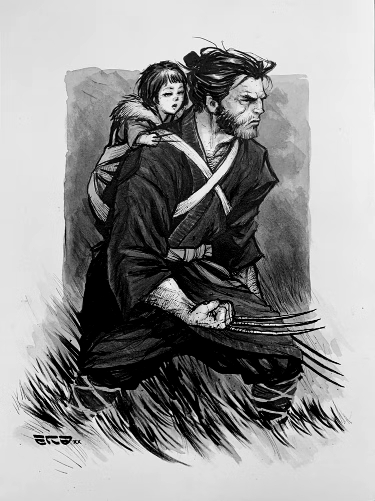 wolverine come lone wolf and cub nella fan art di mukeboy - nerdface