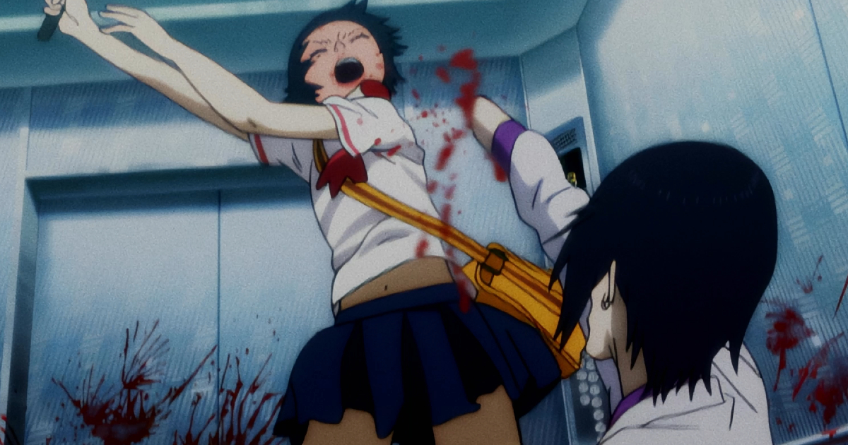la scena in versione anime di una ragazza che con la katana mozza la mano a una nemica in kill bill the whole bloody affair - nerdface