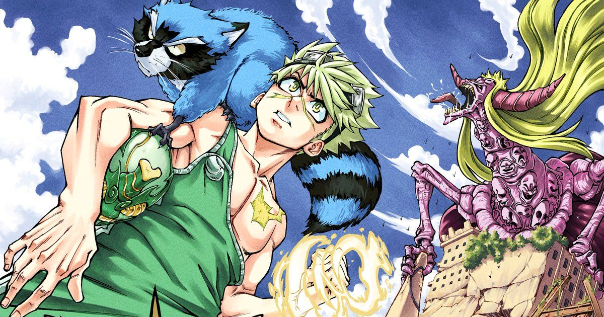 junk e crappy osservano qualcosa mentre sullo sfondo si staglia un wendigo nel manga ripper - nerdface