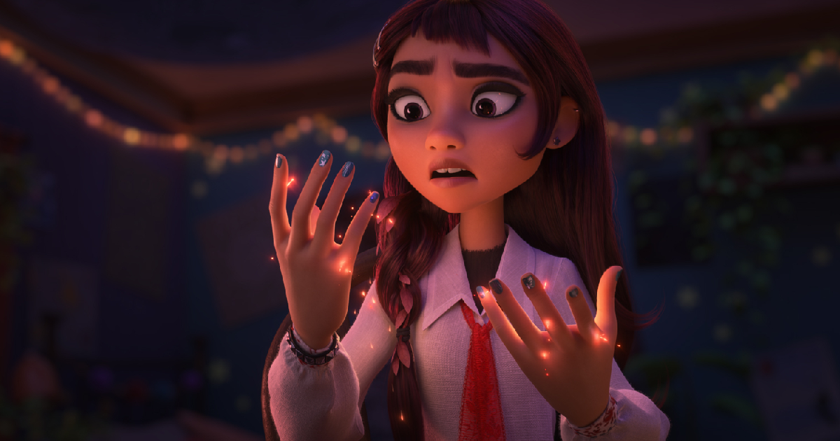 billie la protagonista del trailer di hexe il regno delle streghe si osserva le mani - nerdface