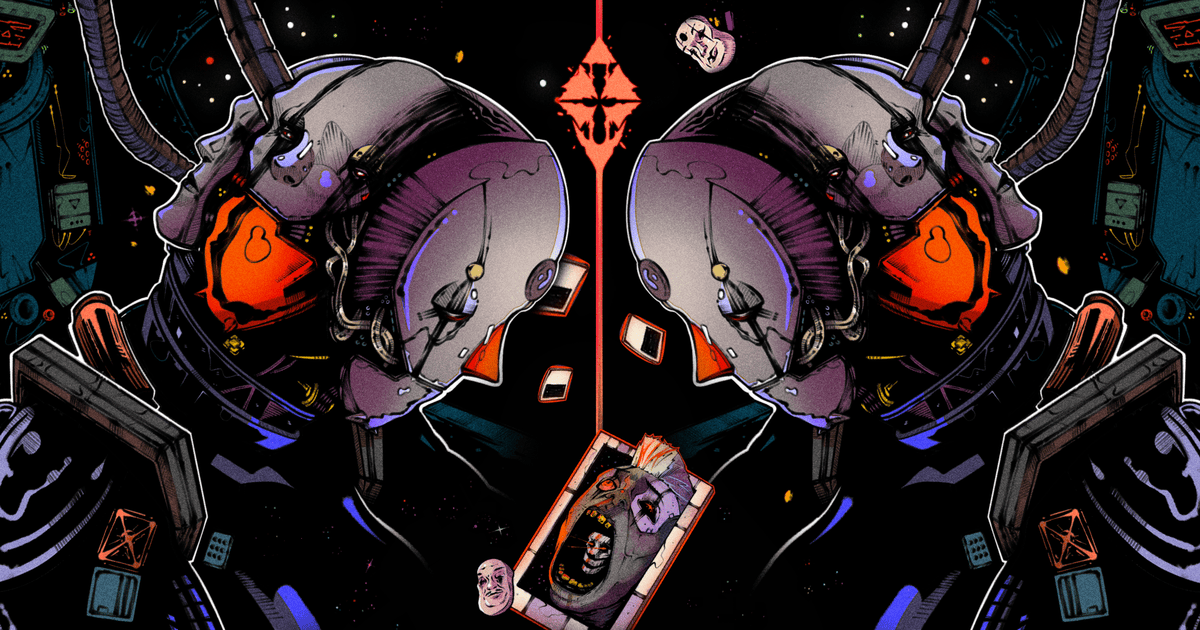 Il detective Howard nello spazio al neon sopra Netherveil City in Celestial return - nerdface
