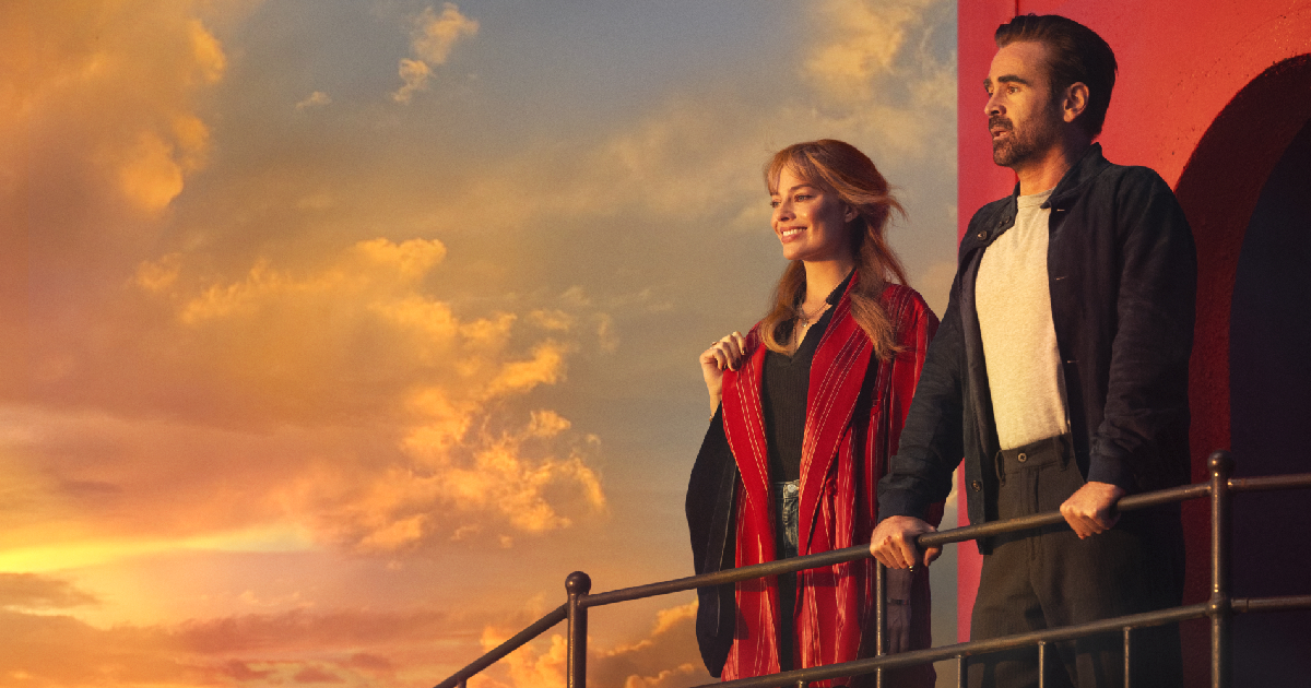 margot robbie e colin farell guardano l'orizzonte nel film a big bold beautiful journey - nerdface
