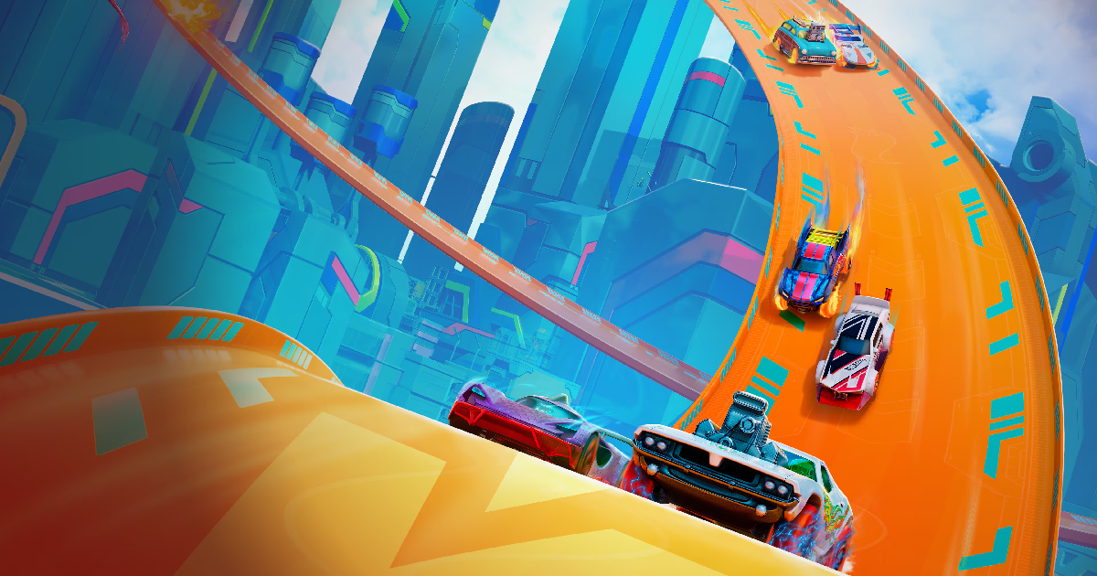 le auto sulla pista arancione di hot wheels let's race ultimate speed - nerdface