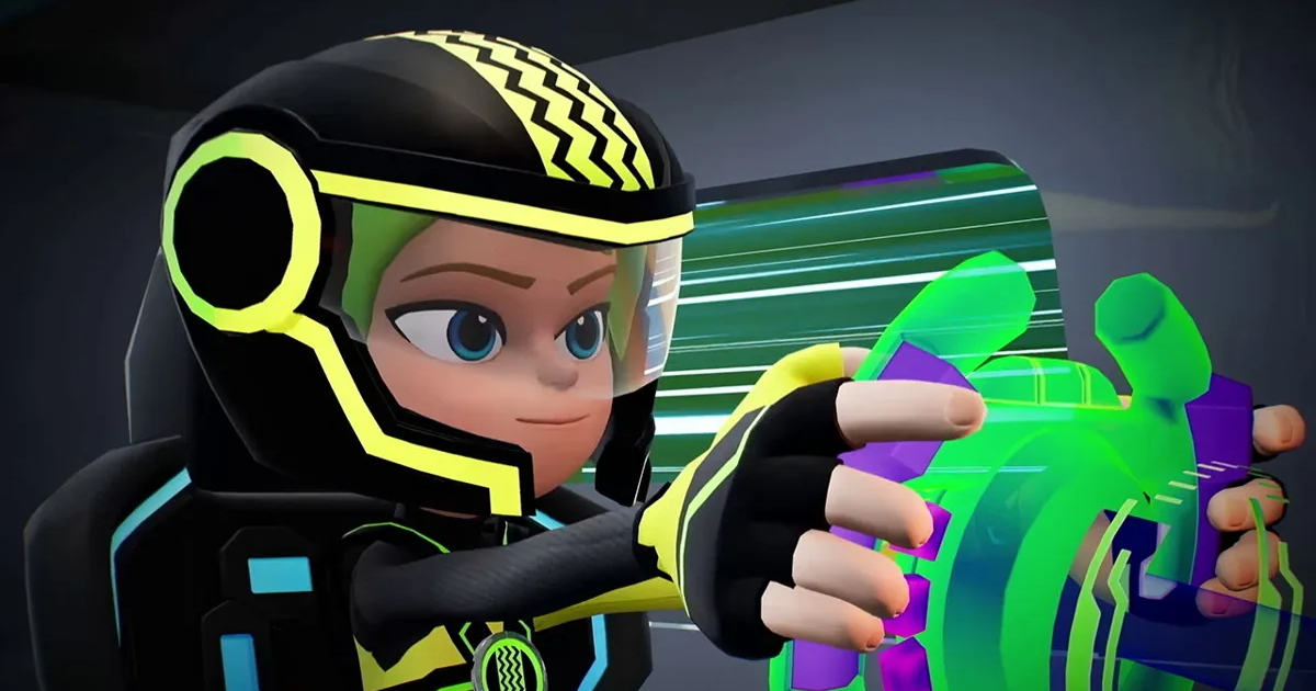 un pilota in pista arancione di hot wheels let's race ultimate speed - nerdface
