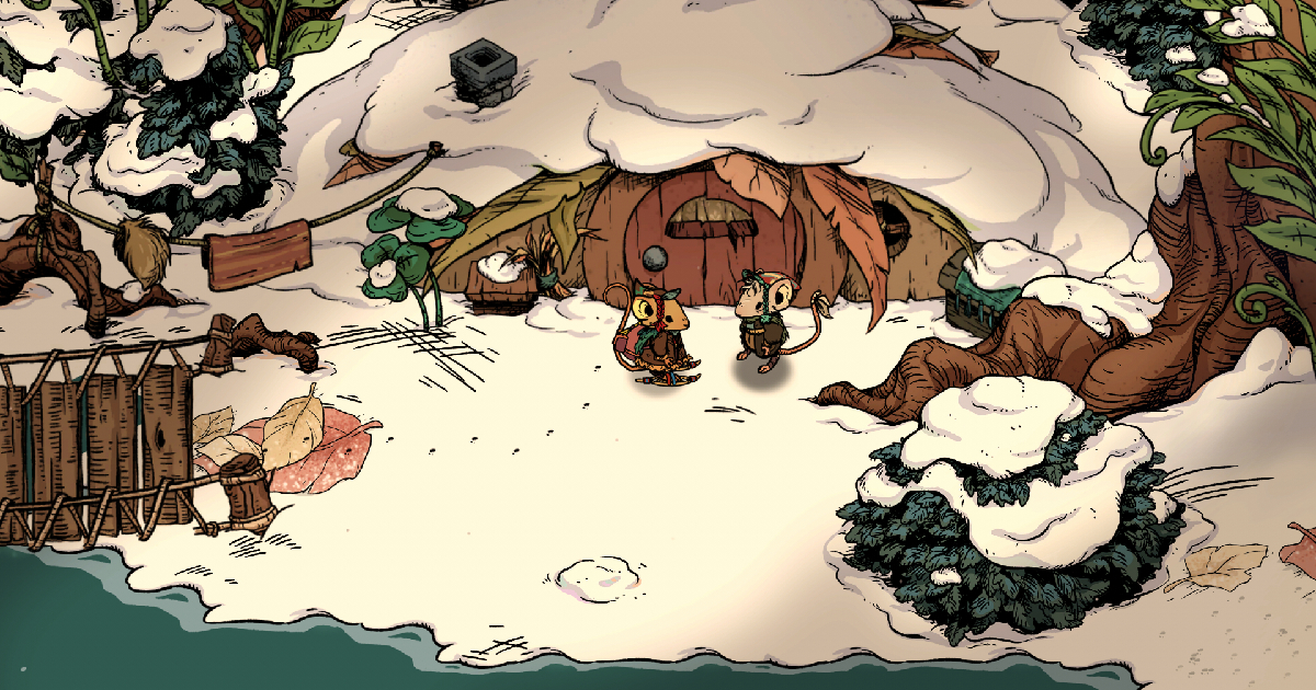 due topolini davanti la tana innevata in winter burrow - nerdface