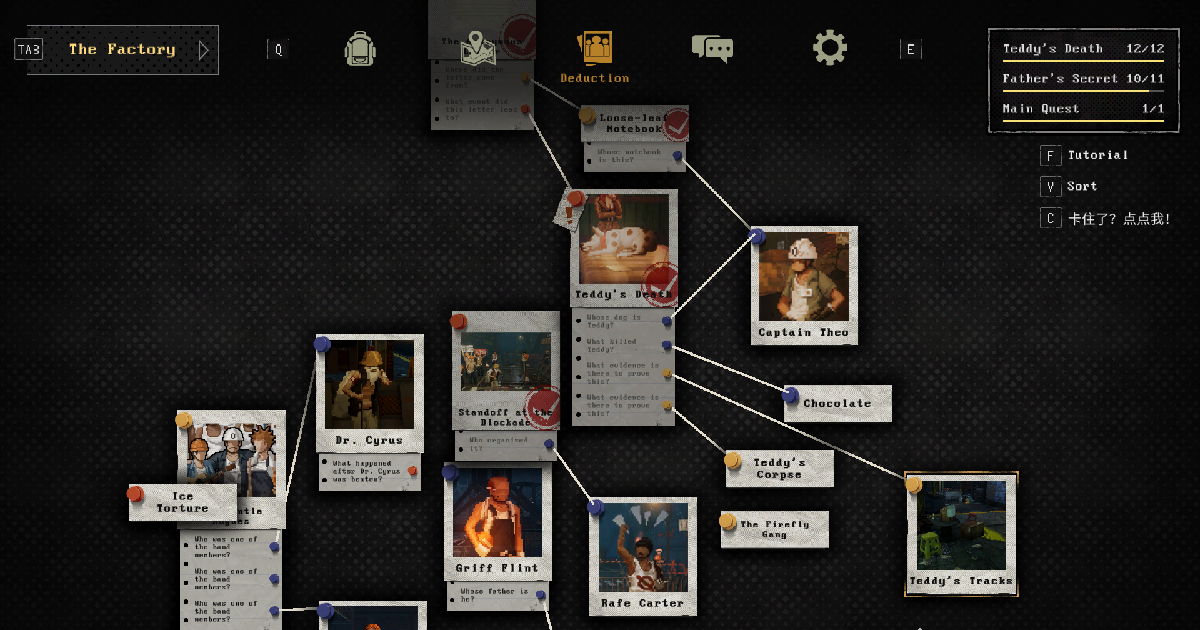 una mappa concettuale di sospetti e indizi in kill the shadow - nerdface