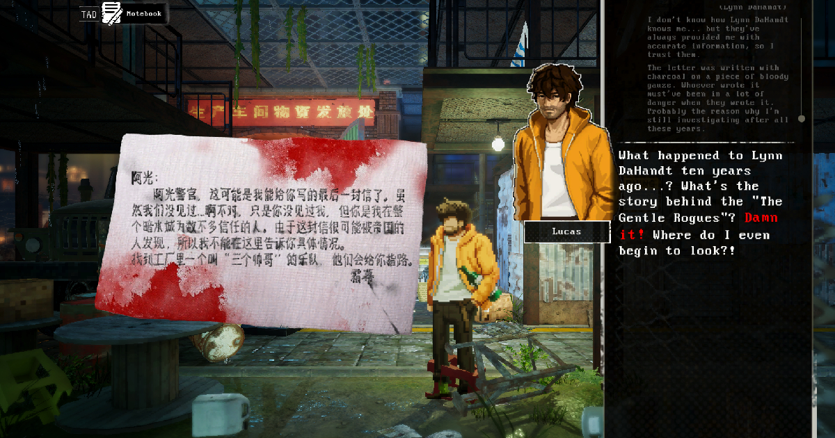 lucas esamina un biglietto insanguinato in kill the shadow - nerdface