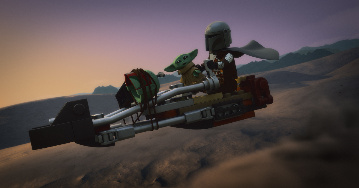 din djarin e grogu volano in lego the mandalorian - nerdface