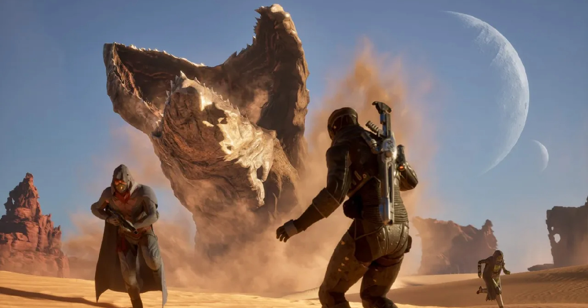 un verme delle sabbie emerge dal terreno in dune awakening - nerdface