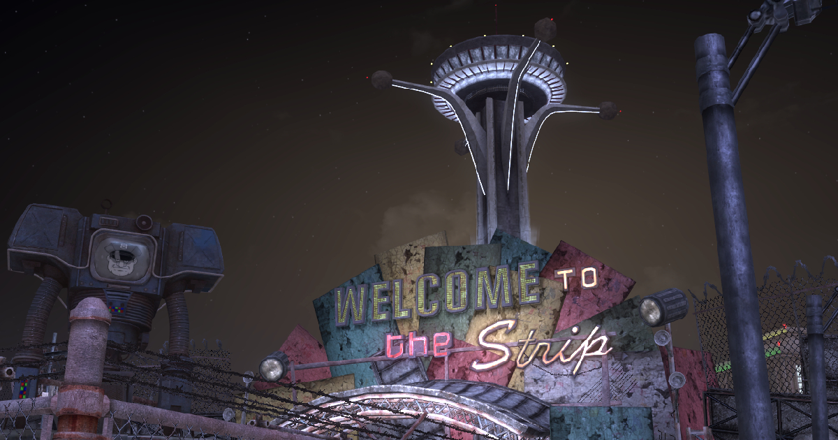 una veduta dello strip in fallout new vegas - nerdface