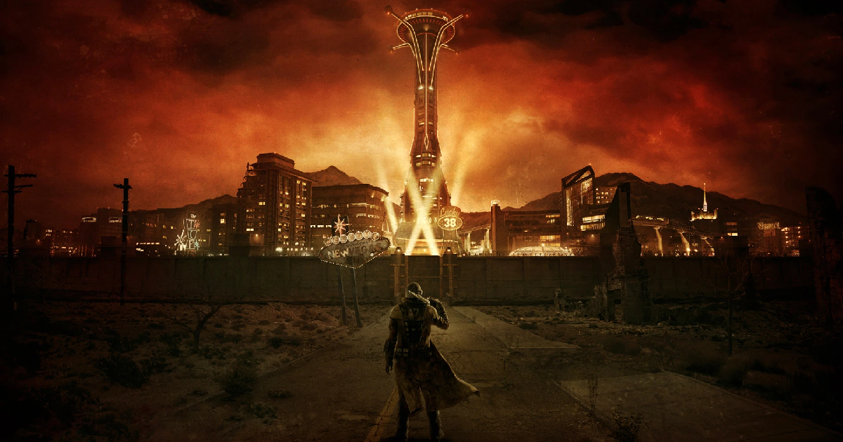 il protagonista sta per entrare nello strip di fallout new vegas - nerdface
